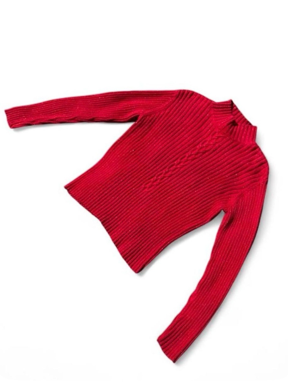 St Johns Bay Red Glitter Ribbed Mock Neck Cable Knit Sweater Vintage XL